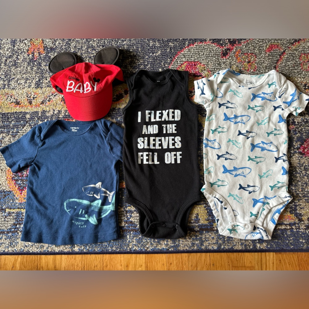 Lot onesies Disney Mickey Ears hat sharks Flexed Carter's 18m